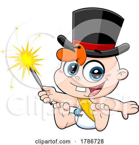 Cartoon New Year Baby Holding a Sparkler by Hit Toon