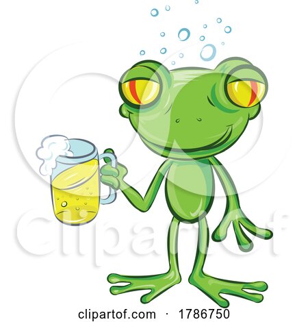 Cartoon Drunk Frog Holding a Beer by Domenico Condello