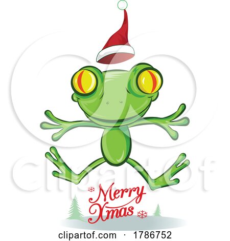 Cartoon Frog Jumping over Merry Christmas Text by Domenico Condello