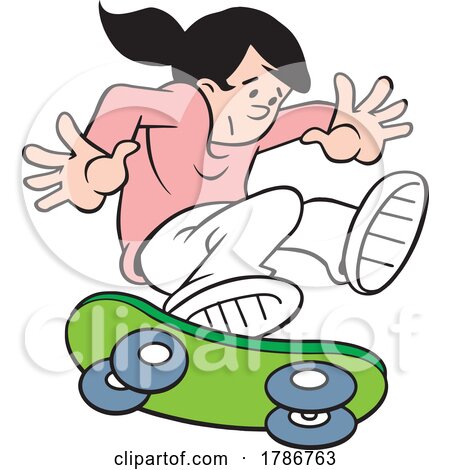 Cartoon Girl Skateboarding Without a Helmet by Johnny Sajem