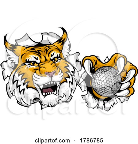 Wildcat Bobcat Golf Ball Sport Team Cartoon Mascot by AtStockIllustration