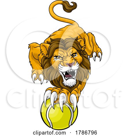 Lion Tennis Ball Animal Sports Team Mascot by AtStockIllustration