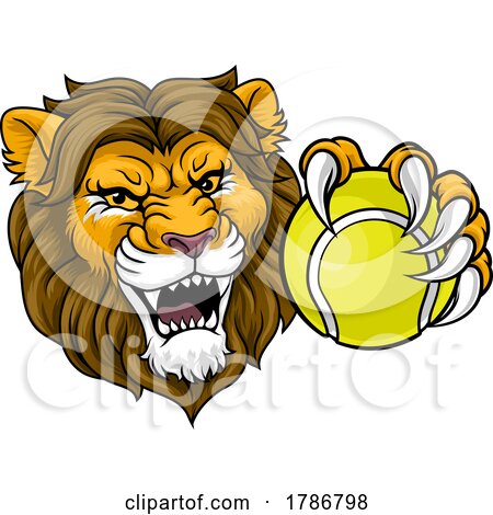 Lion Tennis Ball Animal Sports Team Mascot by AtStockIllustration