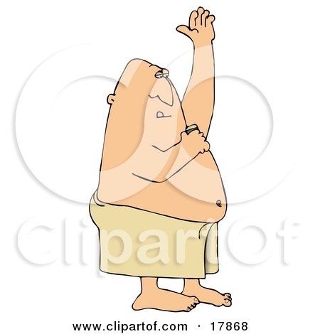Clipart Illustration of a Middle Aged Caucasian Man Wrapped In A Towel, Holding His Arm Up To Apply Deodorant by djart