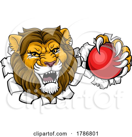 Lion Cricket Ball Animal Sports Team Mascot by AtStockIllustration