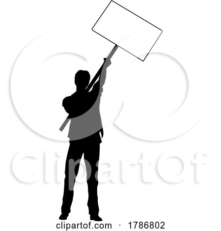 Protest Rally March Picket Sign Silhouette Person by AtStockIllustration