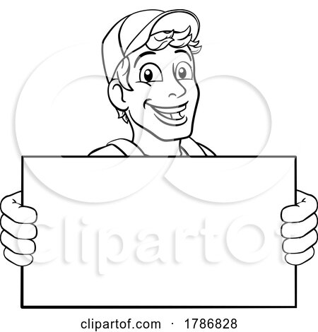 Handyman Cartoon Caretaker Construction Man Sign by AtStockIllustration
