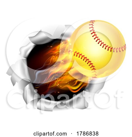 Softball Ball Flame Fire Breaking Background by AtStockIllustration