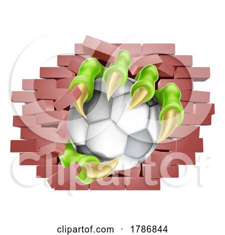 Soccer Football Ball Claw Breaking Through Wall by AtStockIllustration