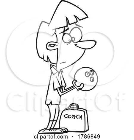 Cartoon Black and White Female Bowling Coach Holding a Ball by toonaday