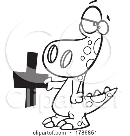 Cartoon Black and White Dinosaur Holding an Addition Plus Symbol by toonaday