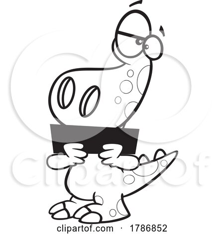 Cartoon Black and White Dinosaur Holding a Subtraction Minus Symbol by toonaday
