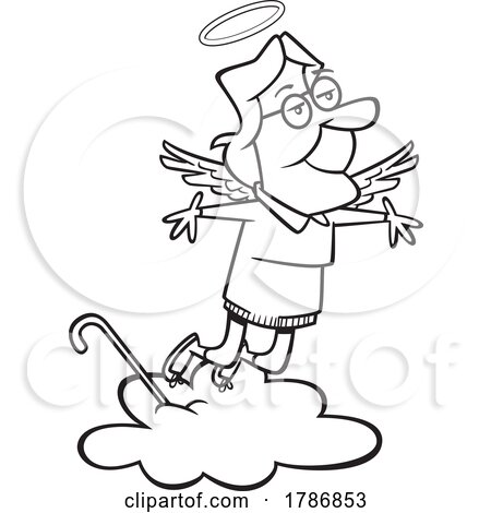 Cartoon Black and White Old Lady Going Home to Heaven After Passing Away by toonaday