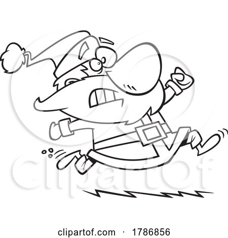 Cartoon Black and White Late Santa Claus Running by toonaday