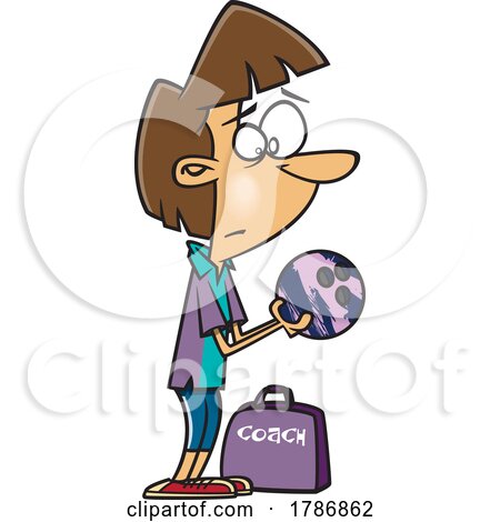 Cartoon Female Bowling Coach Holding a Ball by toonaday