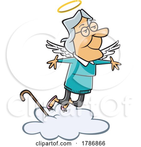 Cartoon Old Lady Going Home to Heaven After Passing Away by toonaday