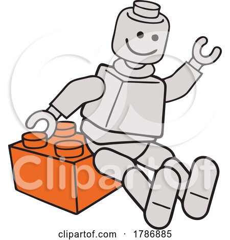 Cartoon Robot Sitting on an Interlocking Plastic Brick by Johnny Sajem