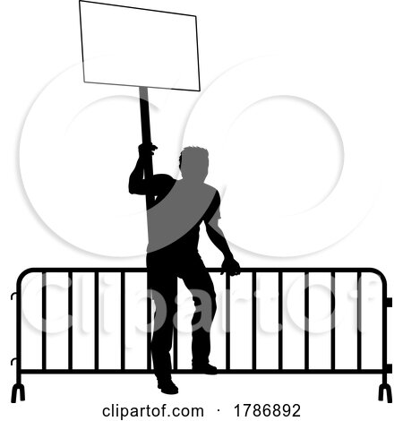 Protest Rally March Picket Sign Silhouette Person by AtStockIllustration