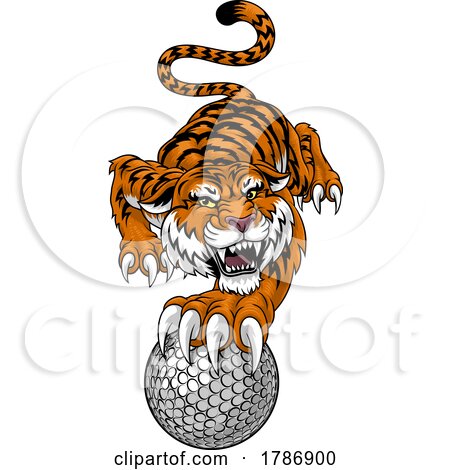 Tiger Golf Ball Sports Team Cartoon Animal Mascot by AtStockIllustration
