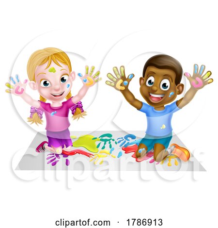 Cartoon Children Playing with Paint by AtStockIllustration
