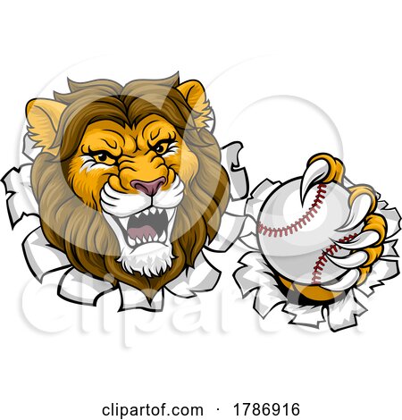 Lion Baseball Ball Animal Sports Team Mascot by AtStockIllustration