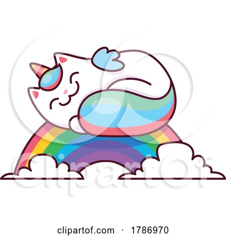 Cartoon Unicorn Cat Sleeping on a Rainbow by Vector Tradition SM