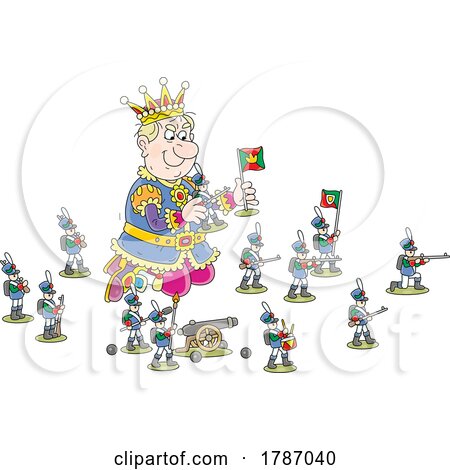 Cartoon King Playing with Toy Soldiers by Alex Bannykh