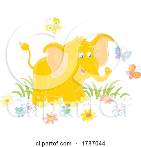 Cartoon Baby Elephant with Butterflies by Alex Bannykh