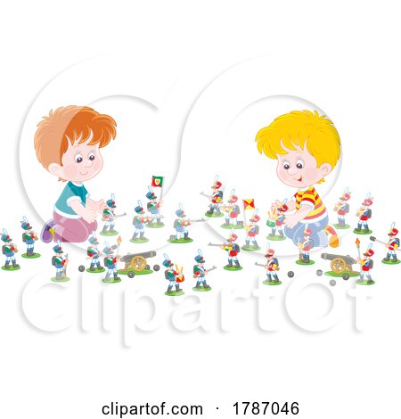 Cartoon Boys Playing with Toy Soldiers by Alex Bannykh