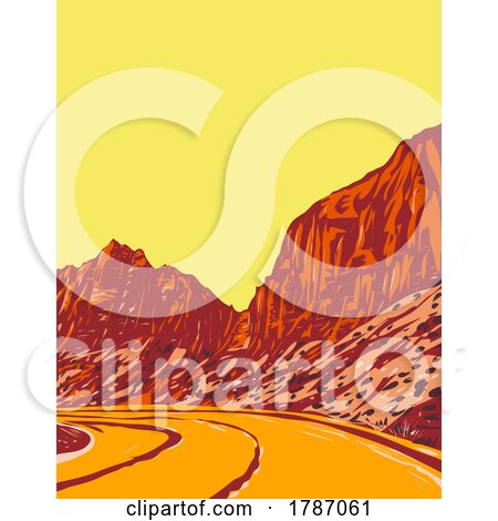 Pine Creek Canyon in Zion National Park Along Zion Park Blvd in Springdale Utah WPA Poster Art by patrimonio