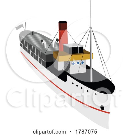 Twin Screw Steamer Steamship Boat Viewed from High Angle Isolated Retro WPA Style by patrimonio