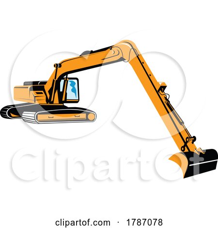 Excavator or Mechanical Digger with Boom Dipper and Bucket Isolated WPA Retro Style by patrimonio