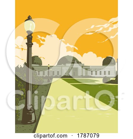 Griffith Observatory on the Slope of Mount Hollywood Los Angeles California WPA Poster Art by patrimonio