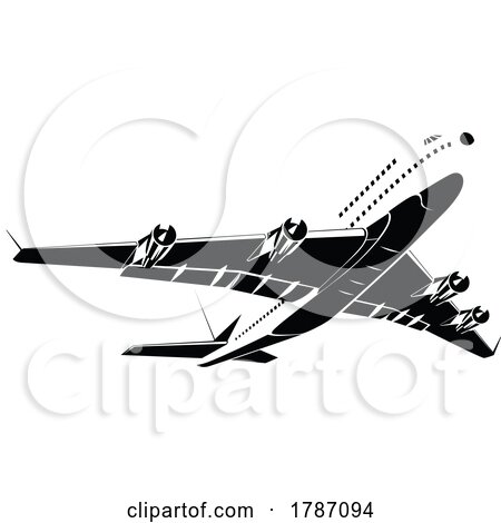 Commercial Jet Plane Airliner Flying Overhead Isolated Retro Style by patrimonio