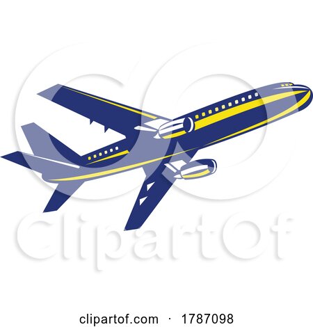 Commercial Jet Plane Airliner Flying up Side View Isolated Retro by patrimonio