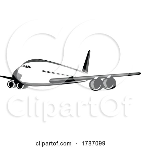 Airbus A380 Commercial Jet Plane Airliner Flying Front View Isolated Retro by patrimonio