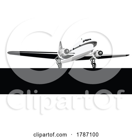 Propeller Airplane Airliner on Runway Take-Off Wheels up Front View Isolated Retro by patrimonio