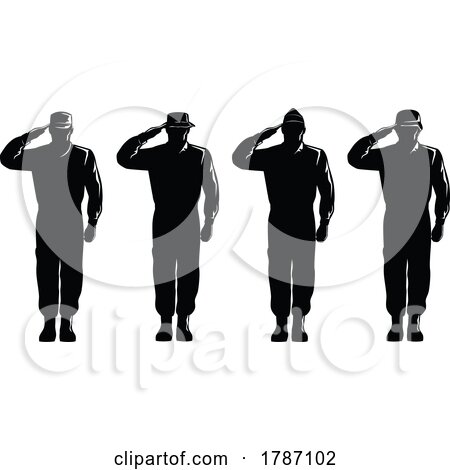 American Soldier Military Serviceman Personnel Silhouette Saluting Silhouette Full Body Isolated Retro by patrimonio