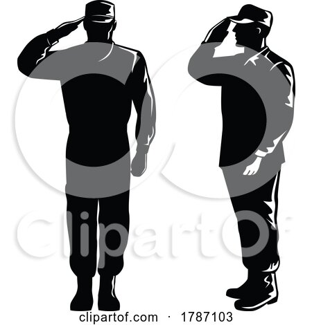 American Soldier Military Serviceman Personnel Silhouette Saluting Silhouette Isolated Retro by patrimonio