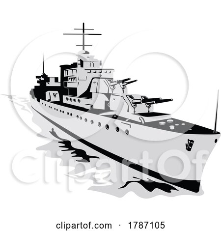 World War Two Fletcher Class Torpedo Boat Destroyer Isolated Retro Style by patrimonio