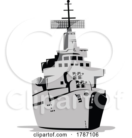Modern Cruiser Warship Battleship at Sea Front Isolated Retro Style by patrimonio