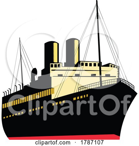 Vintage Cargo Ship Front View Isolated Retro Woodcut Style by patrimonio