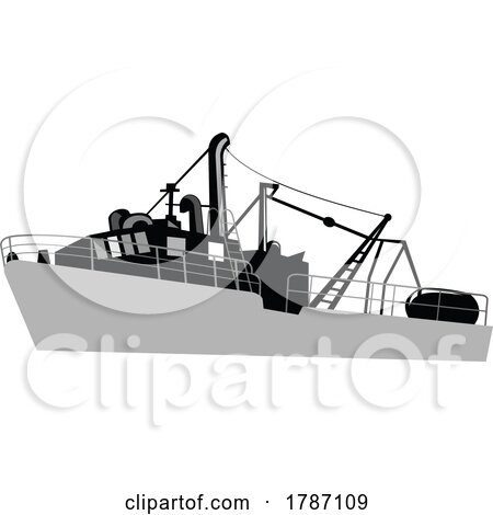 Vintage Fishing Vessel Commercial Fishing Boat or Trawler Side Isolated Retro Style by patrimonio
