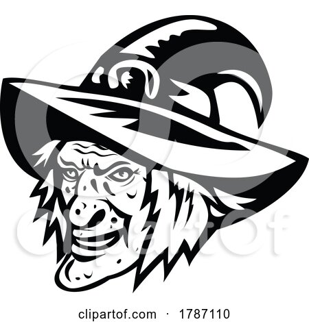 Witch Sorceress Head Side View Mascot Isolated by patrimonio