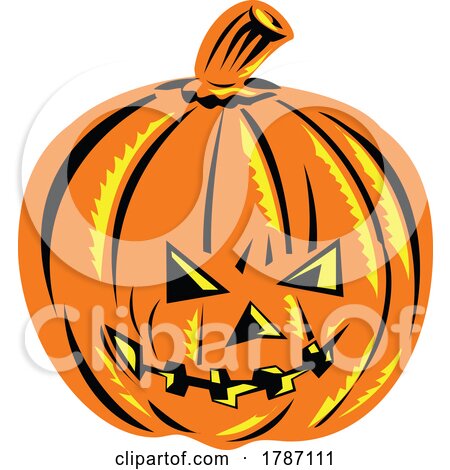 Halloween Jack-O-Lantern or Carved Pumpkin Woodcut Retro by patrimonio