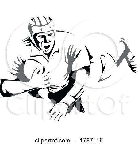 Rugby Player Diving to Score a Try Retro Black and White by patrimonio