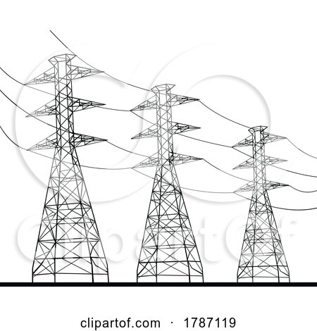 Transmission Tower or Power Line Electricity Pylons Line Drawing Illustration by patrimonio