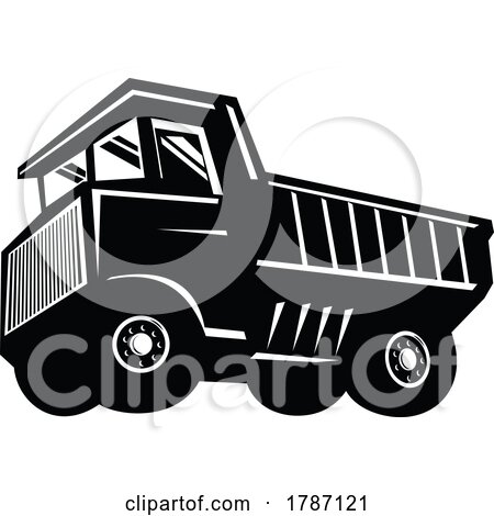 Haul Truck or Rigid Dump Truck Retro Woodcut Style Black and White by patrimonio