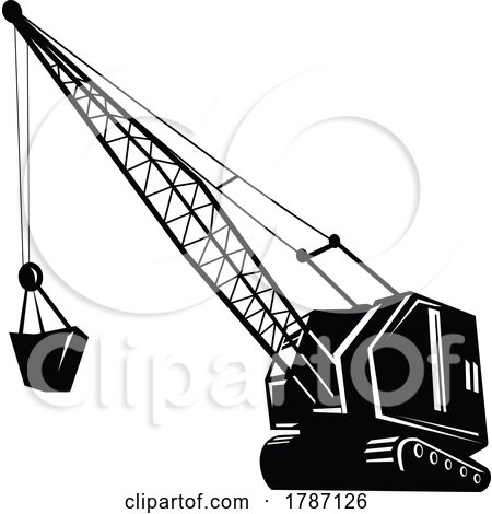 Mining Crane Mining Hoist with Boom Retro Woodcut Black and White Style by patrimonio