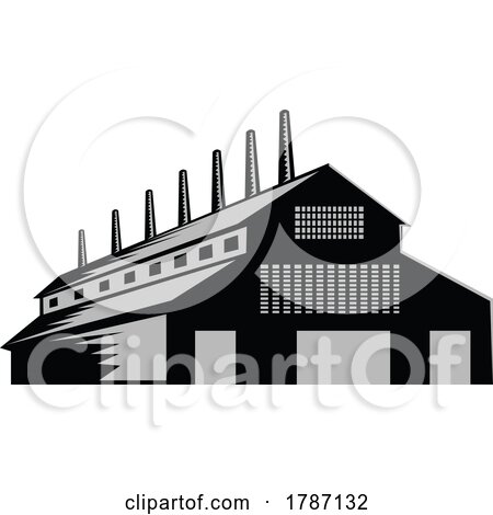 Eco-Friendly Manufacturing Plant or Factory Front View Retro Woodcut Style by patrimonio